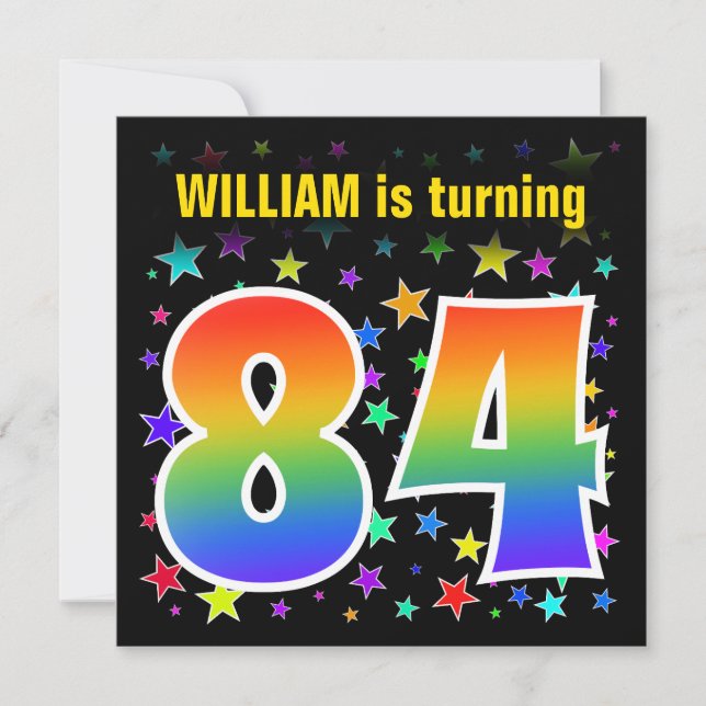 Colorful Stars + Rainbow Pattern "84" Birthday # Invitation (Front)