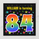 [ Thumbnail: Colorful Stars + Rainbow Pattern "84" Birthday # Invitation ]