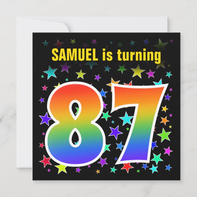 Colorful Stars + Rainbow Pattern "87" Birthday # Invitation (Front)