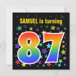 [ Thumbnail: Colorful Stars + Rainbow Pattern "87" Birthday # Invitation ]