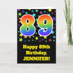 [ Thumbnail: Colorful Stars + Rainbow Pattern "89" Birthday # Card ]