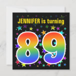 [ Thumbnail: Colorful Stars + Rainbow Pattern "89" Birthday # Invitation ]