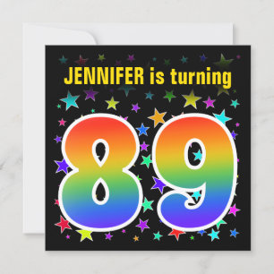 Colorful Stars + Rainbow Pattern "89" Birthday # Invitation