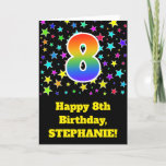 [ Thumbnail: Colorful Stars + Rainbow Pattern "8" Birthday # Card ]
