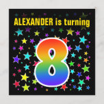 [ Thumbnail: Colorful Stars + Rainbow Pattern "8" Birthday # Invitation ]