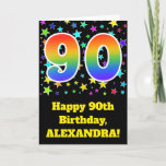 [ Thumbnail: Colorful Stars + Rainbow Pattern "90" Birthday # Card ]