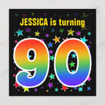 [ Thumbnail: Colorful Stars + Rainbow Pattern "90" Birthday # Invitation ]