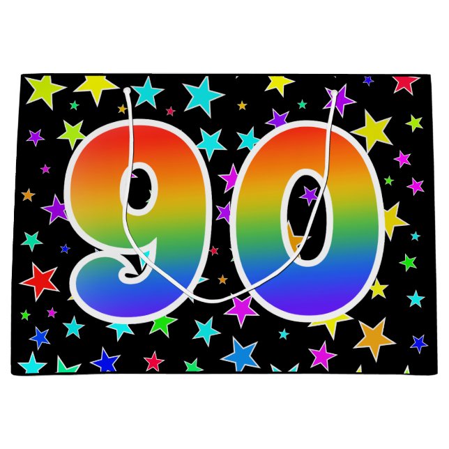 Colorful Stars + Rainbow Pattern "90" Event # Large Gift Bag (Front)