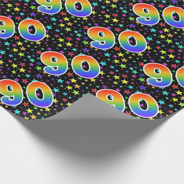 Colorful Stars + Rainbow Pattern "90" Event # Wrapping Paper (Corner)