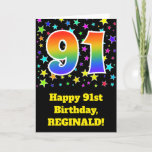 [ Thumbnail: Colorful Stars + Rainbow Pattern "91" Birthday # Card ]