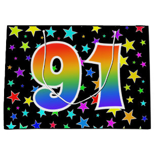 Colorful Stars + Rainbow Pattern "91" Event # Large Gift Bag