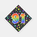 [ Thumbnail: Colorful Stars + Rainbow Pattern "91" Event # Napkins ]