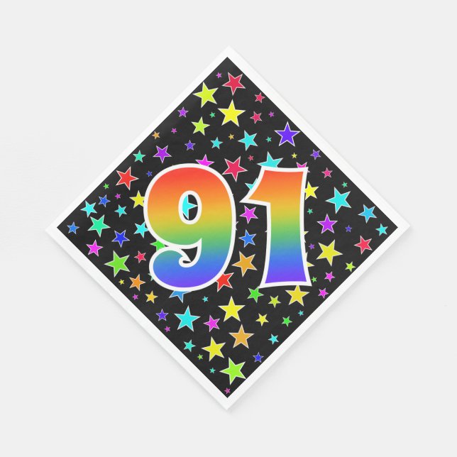 Colorful Stars + Rainbow Pattern "91" Event # Napkins (Corner)