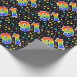 [ Thumbnail: Colorful Stars + Rainbow Pattern "91" Event # Wrapping Paper ]