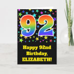 [ Thumbnail: Colorful Stars + Rainbow Pattern "92" Birthday # Card ]