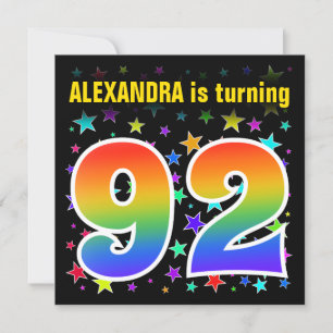Colorful Stars + Rainbow Pattern "92" Birthday # Invitation