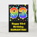 [ Thumbnail: Colorful Stars + Rainbow Pattern "93" Birthday # Card ]