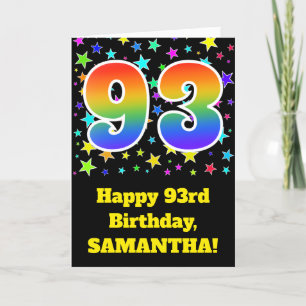 Colorful Stars + Rainbow Pattern "93" Birthday # Card