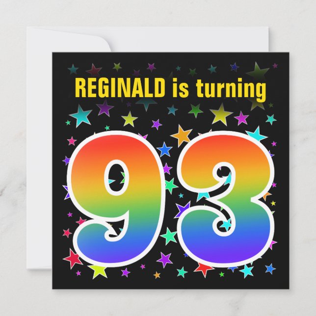 Colorful Stars + Rainbow Pattern "93" Birthday # Invitation (Front)