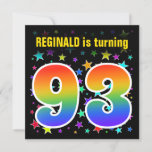 [ Thumbnail: Colorful Stars + Rainbow Pattern "93" Birthday # Invitation ]