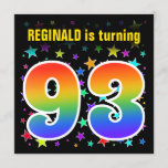 [ Thumbnail: Colorful Stars + Rainbow Pattern "93" Birthday # Invitation ]