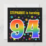 [ Thumbnail: Colorful Stars + Rainbow Pattern "94" Birthday # Invitation ]