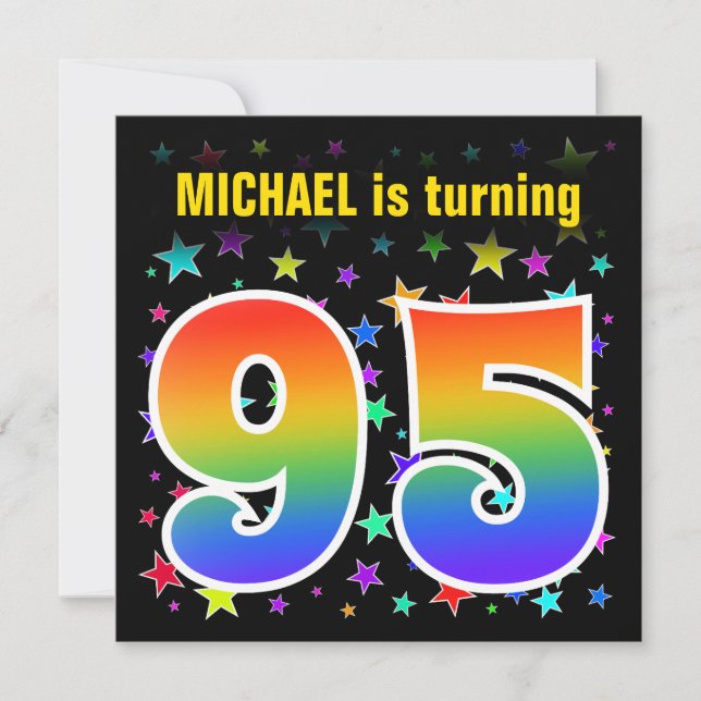 Colorful Stars + Rainbow Pattern "95" Birthday # Invitation (Front)