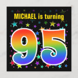 [ Thumbnail: Colorful Stars + Rainbow Pattern "95" Birthday # Invitation ]