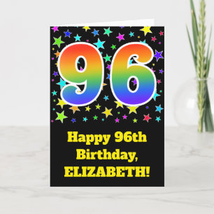 Colorful Stars + Rainbow Pattern "96" Birthday # Card