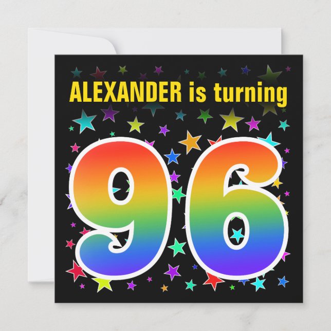 Colorful Stars + Rainbow Pattern "96" Birthday # Invitation (Front)