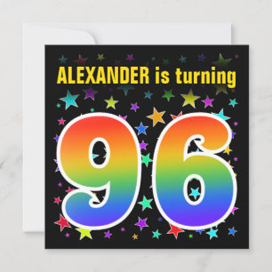 Colorful Stars + Rainbow Pattern "96" Birthday # Invitation