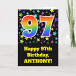 [ Thumbnail: Colorful Stars + Rainbow Pattern "97" Birthday # Card ]