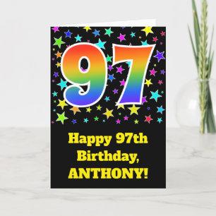 Colorful Stars + Rainbow Pattern "97" Birthday # Card