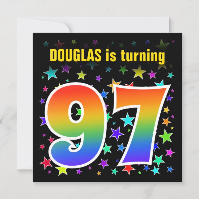 Colorful Stars + Rainbow Pattern "97" Birthday # Invitation (Front)