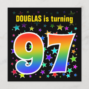 Colorful Stars + Rainbow Pattern "97" Birthday # Invitation