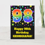 [ Thumbnail: Colorful Stars + Rainbow Pattern "98" Birthday # Card ]