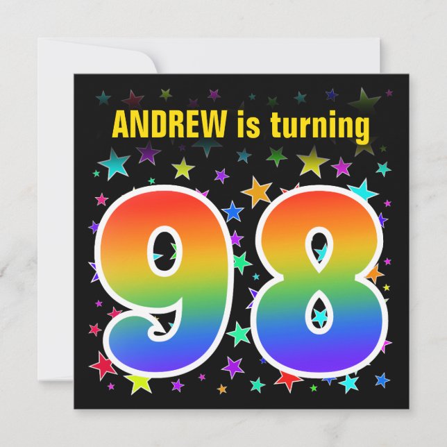 Colorful Stars + Rainbow Pattern "98" Birthday # Invitation (Front)