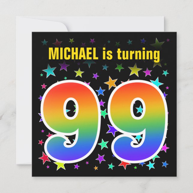 Colorful Stars + Rainbow Pattern "99" Birthday # Invitation (Front)