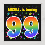 [ Thumbnail: Colorful Stars + Rainbow Pattern "99" Birthday # Invitation ]