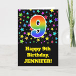 [ Thumbnail: Colorful Stars + Rainbow Pattern "9" Birthday # Card ]