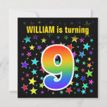[ Thumbnail: Colorful Stars + Rainbow Pattern "9" Birthday # Invitation ]