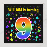 [ Thumbnail: Colorful Stars + Rainbow Pattern "9" Birthday # Invitation ]