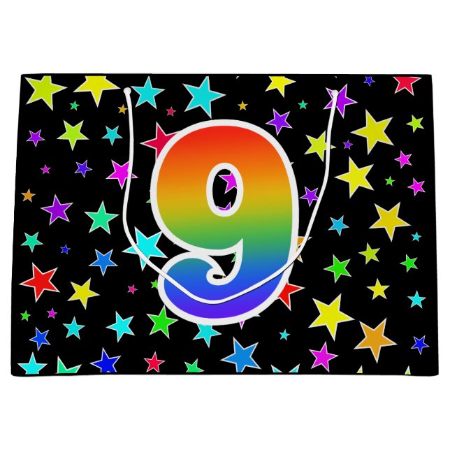 Colorful Stars + Rainbow Pattern "9" Event # Large Gift Bag (Front)