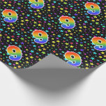 [ Thumbnail: Colorful Stars + Rainbow Pattern "9" Event # Wrapping Paper ]