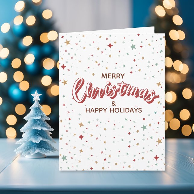 Colorful Stars Red and White Simple Christmas Card (Creator Uploaded)
