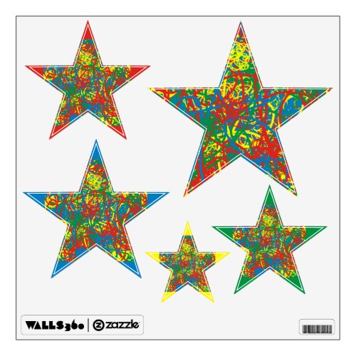 Colorful Stars Red Yellow Green Blue Bright Scrib Wall Decal