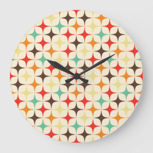 Colorful Stars Retro Geometric Pattern Large Clock