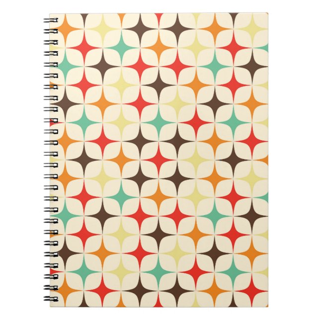 Colorful Stars Retro Geometric Pattern Notebook (Front)