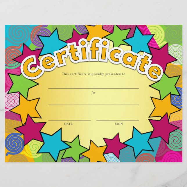 Colorful Stars & Shapes Kid's Certificate Award Flyer (Front)