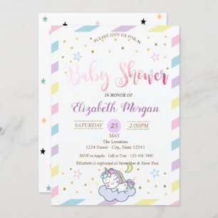 Colorful Stars, Unicorn Baby Shower Invitation